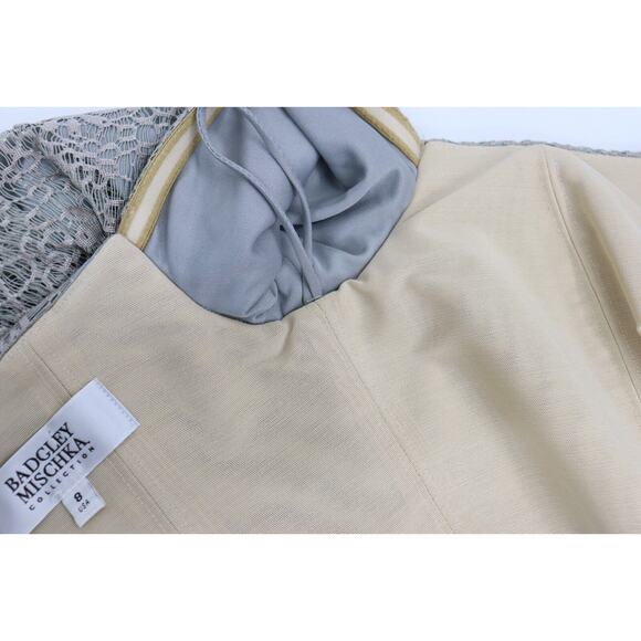 Badgley Mischka Lace Gown Silver Off the Shoulder Dress Size 8 Retail $660 - Picture 15 of 16